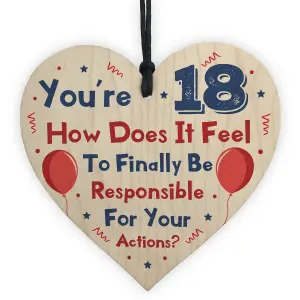 Red Ocean 18th Birthday Wooden Heart Funny Gift For Son Daughter Brother Sister Gifts For Him Her