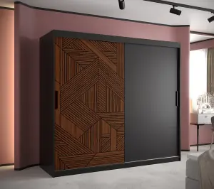 Modern Marsylia Sliding Door Wardrobe W2000mm H2000mm D620mm - Black & Dark Walnut, Sleek Design, Ample Storage