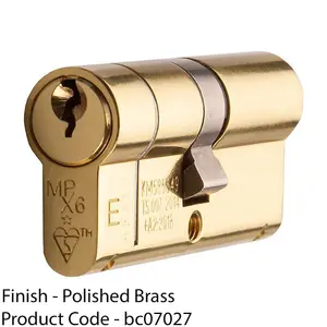 40 / 50mm EURO Double Offset Cylinder Lock 6 Pin Polished Brass Fire Door Barrel