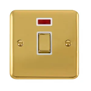 Curved Polished Brass 1 Gang 20A Ingot DP Switch With Neon - White Trim - SE Home