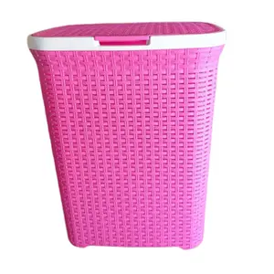 Plastic Laundry Hamper with Handles Pink/White