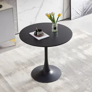 Kingsley Round Metal Base Dining Table Black / 73cm H x 80cm W x 80cm D