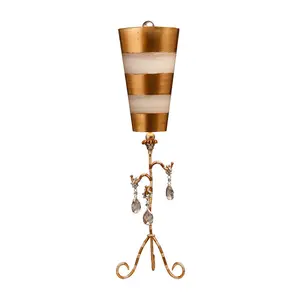 Table Lamp Cream & Gold Stripes Tapered Shades Hanging Crystals LED E27 60W