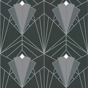 Isadora Grey Silver Art Deco Retro Wallpaper Debona Paste The Wall Glitter Textured Vinyl