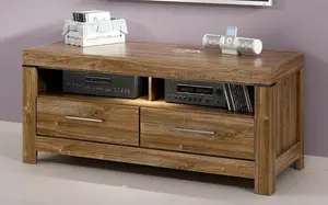 TV Unit Cabinet Media Storage LED Light 2 Soft Close Drawers Oak Effect Gent