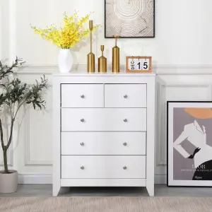 FurnitureHMD White 5 Drawers Chest Bedroom Storage Unit Floor Standing Storage Unit Large Cabinet