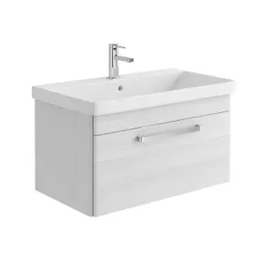 Emery Textured White Wall Hung Bathroom Vanity Unit & Basin Set with Chrome Handles (W)80cm (H)46cm