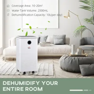 HOMCOM 10L/Day 2.5L WiFi Smart Dehumidifier, Portable Quiet Air Dehumidifier