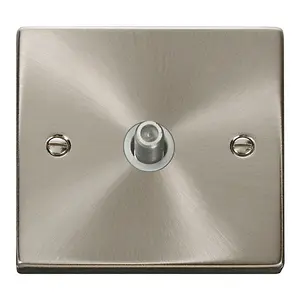 Satin / Brushed Chrome Satellite Socket 1 Gang - White Trim - SE Home