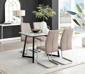 Furniturebox UK Carson White Marble Effect Dining Table & 4 Cappuccino Lorenzo Chairs