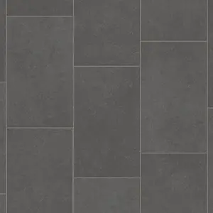 Dark Grey Anti-Slip Tile Effect Vinyl Flooring For LivingRoom, Kitchen, 2mm Cushion Backed Vinyl Sheet -5m(16'4") X 4m(13'1")-20m²