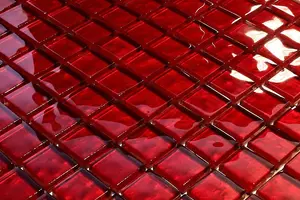 Glass mosaic on mesh for bathroom or kitchen 300mm x 300mm - Red Coral