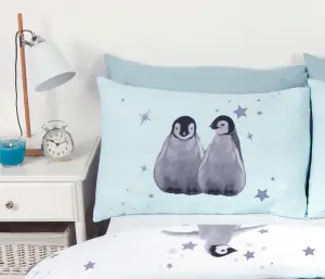 Starry Penguins Blue Xmas Duvet Cover Set Christmas Bedding