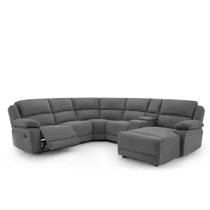 Dublin 5 Seater Fabric Corner Recliner Sofa Dark Grey