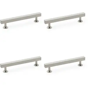 4 PACK - Straight Square Bar Pull Handle - Satin Nickel 128mm Centres SOLID BRASS Drawer