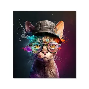 Devon Rex Cat With Hat Splashart Premium Glass Kitchen Splashback W600mm x H750mm