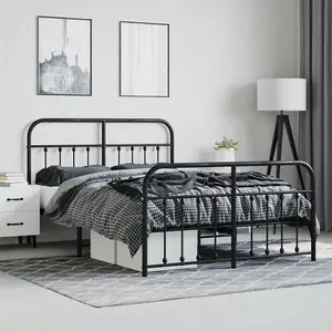 Berkfield Metal Bed Frame with Headboard and Footboard Black 135x190 cm