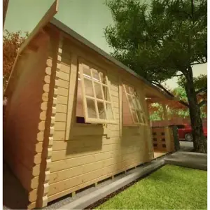 14ft x 10ft (4.26m x 3.04m) Amber 44mm Wooden Log Cabin (19mm Tongue and Groove Floor and Roof) (14 x 10) (14x10)