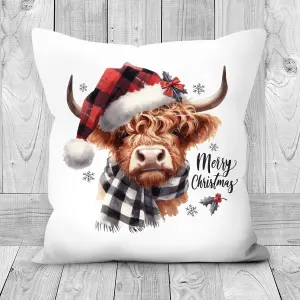 Poly Linen Christmas Cushion Highland Cow 45cm x 45cm