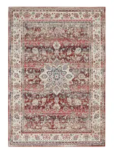 Red Luxurious Traditional Persian Easy to Clean Floral Rug For Dining Room-61 X 173cm (Runner)