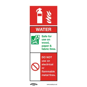 10 Pack of Rigid Plastic Water Fire Extinguisher Safety Signs - 75 x 210mm