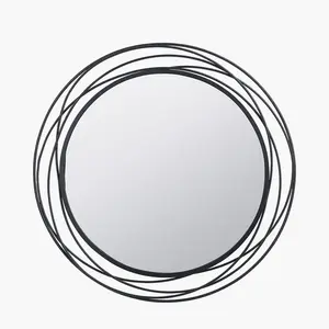 Javin Round Metal Swirl Framed Wall Mounted Accent Mirror Matte Black