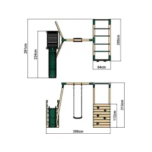 Rebo Wooden Children's Swing Set with Monkey Bars plus Deck & 6ft Slide - Single Swing - Solar Green