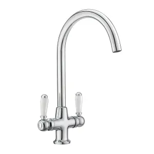 JASSFERRY Kitchen Mixer Tap Elegant White Ceramic Dual Handle Monobloc Sink Faucet Chrome