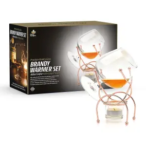 Bar Amigos COPPER Brandy & Cognac Snifter Warmer Glass Copper Stand Gift Set with Tea Light Candle & Copper Holder