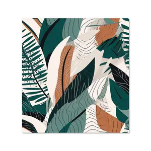 Autumn Tropical Leaves Green Brown Premium Glass Kitchen Splashback W600mm x H750mm