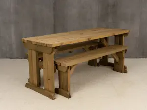 Yews Picnic Bench - Wooden Garden Table and Bench Set (5ft, Rustic brown)