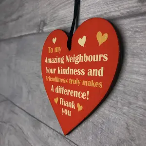 Red Ocean Amazing Neighbours - Wooden Hanging Heart Gift For Neighbour - Best Neighbour Gift For Christmas