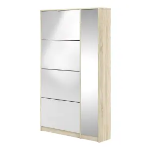 Shoe cabinet w. 4 tilting doors and 2 layers +  1 mirror door