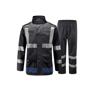 Outdoor 300D reflective rainproof breathable Oxford cloth raincoat suit BLACK 3XL