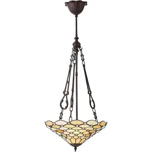 Tiffany Glass Hanging Ceiling Pendant Light Dark Bronze 3 Lamp Shade i00148