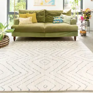 Beige Abstract Chevron Moroccan Berber Living Area Rug 120x170cm