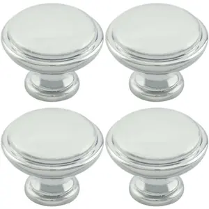 4x Domed Top Cupboard Door Knob 34mm Diameter Polished Chrome Cabinet Handle