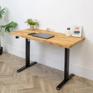 D1 Electric Standing Office Desk & Solid Oak Wood Desk Top - 1200mm x 600mm x 40mm Desktop - Sit Stand Electric Adjustable Desk