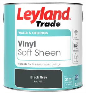 Leyland Trade Vinyl Soft Sheen Walls & Ceilings Emulsion Paint Black Grey (RAL 7021) - 2.5L