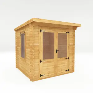 Waltons 2.4m x 2.4m Wooden 19mm Pent Roof Log Cabin Garden Summerhouse Shed 8ft x 8ft