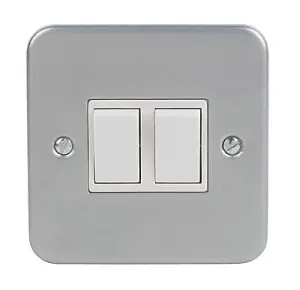 10A Grey Double 2 way Metal-clad switch with White inserts