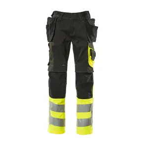 Mascot Safe Supreme Trousers with Holster Pockets (Black/Hi-Vis Yellow)  (38.5) (Leg Length - Short)