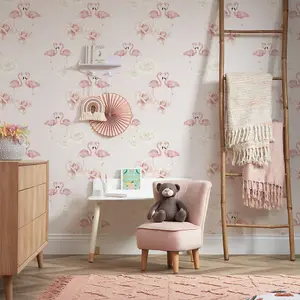 Floral Flamingo Wallpaper Soft Pink