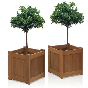 Furinno Tioman Hardwood Flower Box in Teak Oil, Pack of 2, 2-FG16450