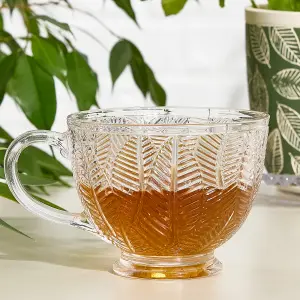 Set of 8 Vintage Style Embossed Botanical Design Coffee Mug Clear Tea Cups