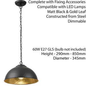 Industrial Ceiling Pendant Light BLACK & GOLD Shade Hanging Lamp Holder Fitting