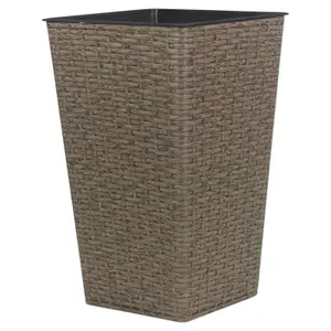 URBNLIVING Height 45cm Grey Large Tall Square Plant Pot Rattan Weave Indoor Outdoor Elegant Garden Planters