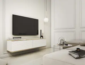 Sleek Moro Floating TV Cabinet H300mm W1350mm D320mm - Pristine White with Push-To-Open Doors