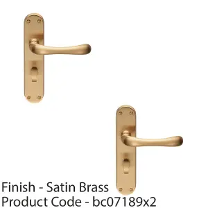 2 PACK - Rounded Smooth Bathroom Latch Door Handle - Satin Brass Lever on Backplate