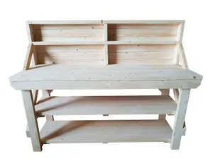 Acorn workbench, kiln-dry work station (H-90cm, D-64cm, L-210cm) with back panel and double shelf